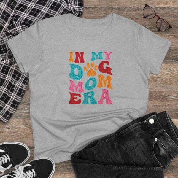In My Dog Mom Era T-Shirt , Women's Dog Mom Tee, Colorful Retro Paw Design, Thread Effect Design