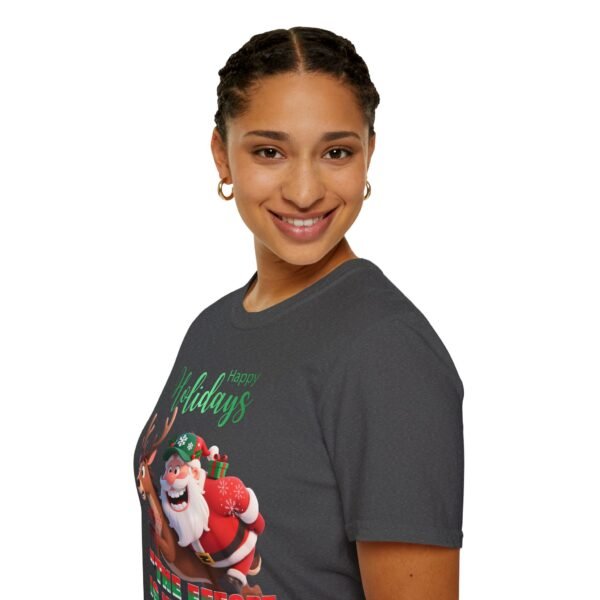 Festive Lightweight Holiday T-Shirt Soft, Breathable Christmas Tee with Fun Santa & Reindeer Design, Perfect Holiday Gift, Shop Now