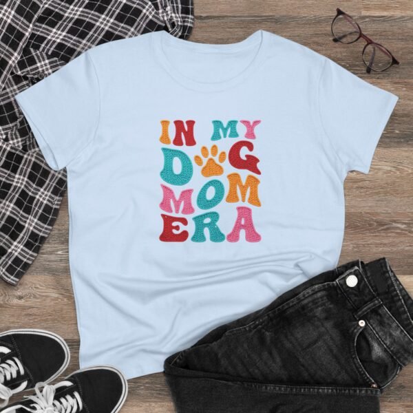 In My Dog Mom Era T-Shirt , Women's Dog Mom Tee, Colorful Retro Paw Design, Thread Effect Design