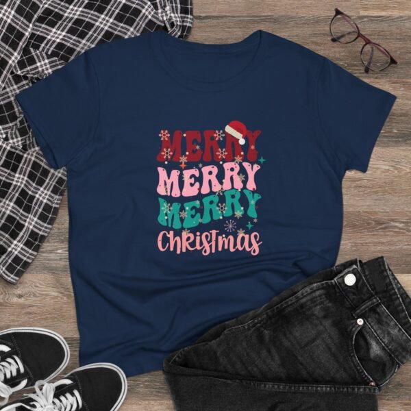 16853094533867467291_2048.jpeg Merry Merry Merry Christmas Tee, Women’s Festive Holiday T‑Shirt