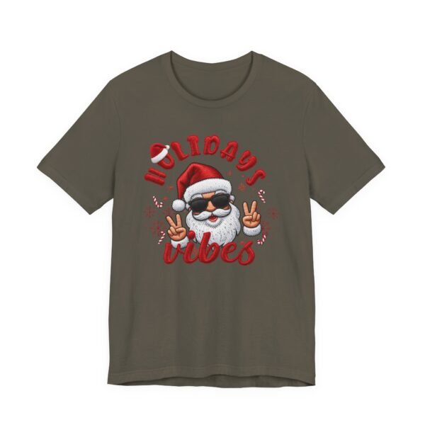 18333500852743275938_2048.jpeg Holidays Vibes Tee, Cool Santa Graphic Christmas T-Shirt, Embroidery Effect Design