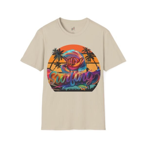Unisex Surfing Sunset T-Shirt , Retro Tropical Palm Beach Graphic Tee
