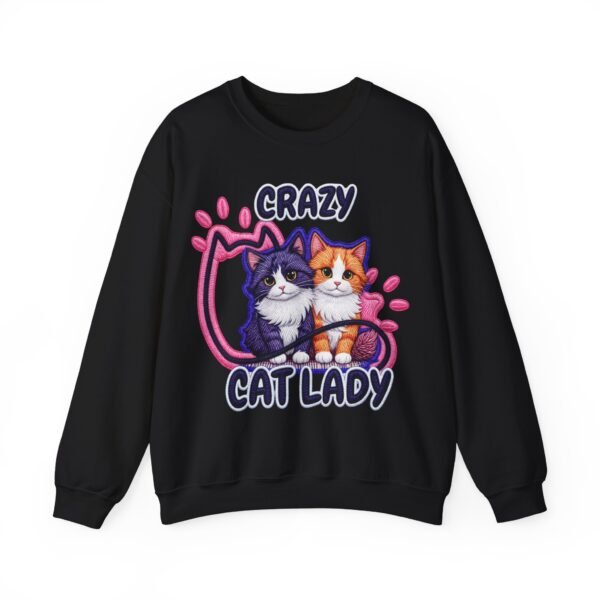 Crazy Cat Lady Sweatshirt , Cute Two Cats Crewneck for Cat Lovers, 3D Embroidery Effect Design
