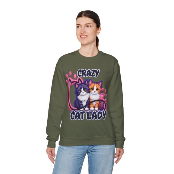 Crazy Cat Lady Sweatshirt , Cute Two Cats Crewneck for Cat Lovers, 3D Embroidery Effect Design
