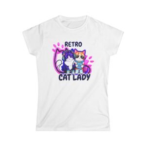 3132149264658389342_2048.jpeg Retro Cat Lady T-Shirt, Women's Cute Vintage Cat Graphic Tee, Effect Embroidery Effect
