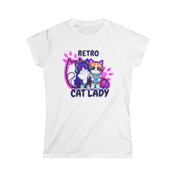 Retro Cat Lady T-Shirt, Women's Cute Vintage Cat Graphic Tee, Effect  Embroidery Effect
