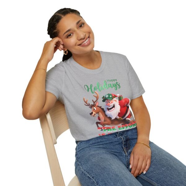Festive Lightweight Holiday T-Shirt Soft, Breathable Christmas Tee with Fun Santa & Reindeer Design, Perfect Holiday Gift, Shop Now