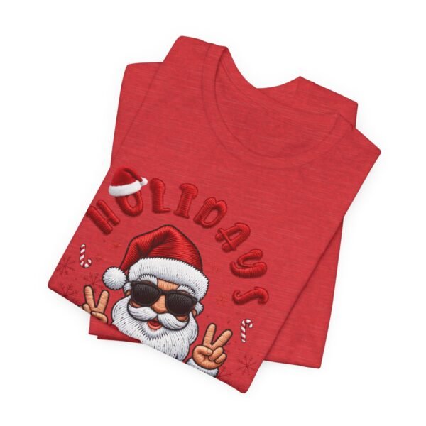 3498044962550054735_2048.jpeg Holidays Vibes Tee, Cool Santa Graphic Christmas T-Shirt, Embroidery Effect Design