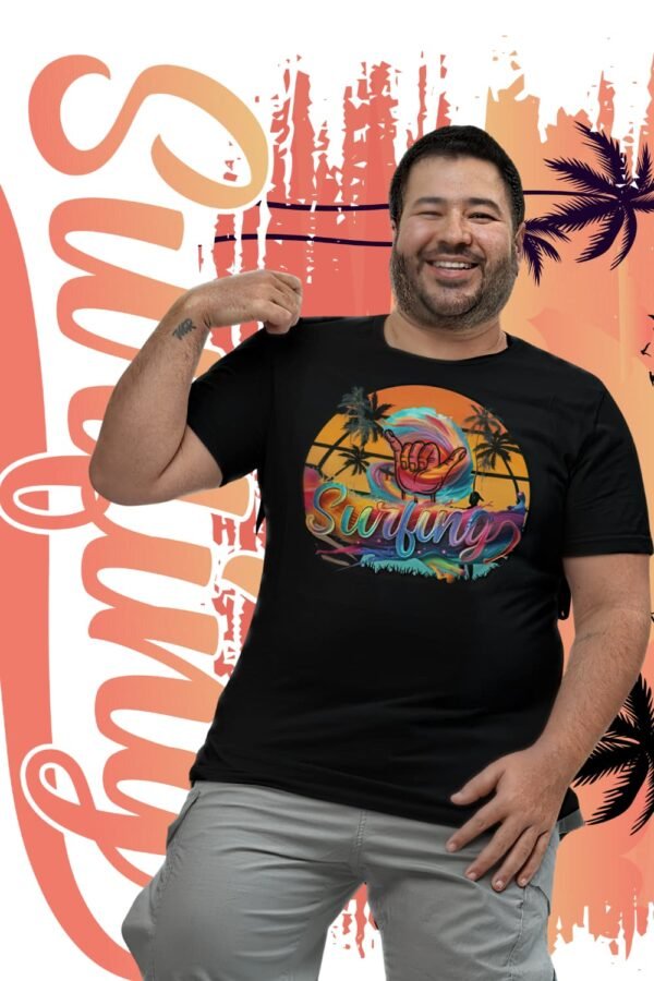 Unisex Surfing Sunset T-Shirt , Retro Tropical Palm Beach Graphic Tee