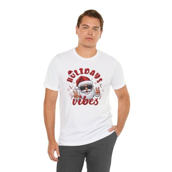 4346427338814049015_2048.jpeg Holidays Vibes Tee, Cool Santa Graphic Christmas T-Shirt, Embroidery Effect Design