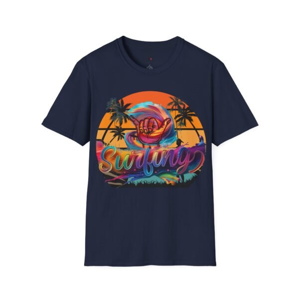 Unisex Surfing Sunset T-Shirt , Retro Tropical Palm Beach Graphic Tee