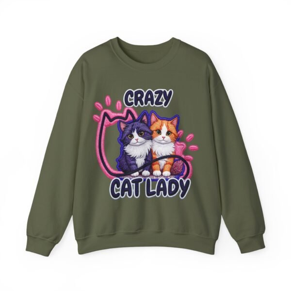 Crazy Cat Lady Sweatshirt , Cute Two Cats Crewneck for Cat Lovers, 3D Embroidery Effect Design
