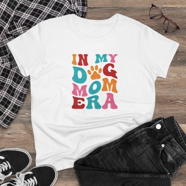 In My Dog Mom Era T-Shirt , Women's Dog Mom Tee, Colorful Retro Paw Design, Thread Effect Design
