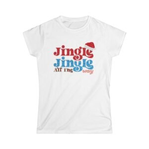 6259806673366876869_2048.jpeg Jingle All The Way Christmas Tee, Women's Festive Holiday Shirt, Thread Effect Design