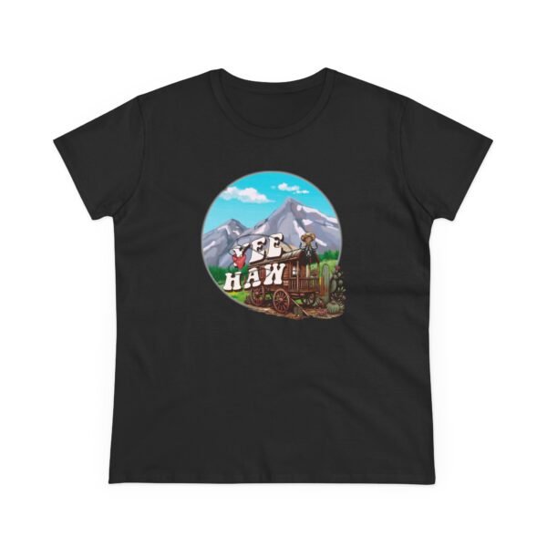 Cowboy Wagon Scene Women's Tee, Mountain Ranch Hayride Graphic Shirt