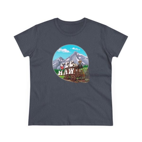 Cowboy Wagon Scene Women's Tee, Mountain Ranch Hayride Graphic Shirt
