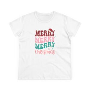Merry Merry Merry Christmas Tee,  Women’s Festive Holiday T‑Shirt