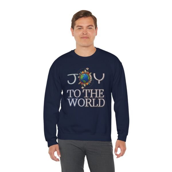 Joy To The World Sweatshirt , Earth Graphic Holiday Crewneck, 3D embroidery Effect Design