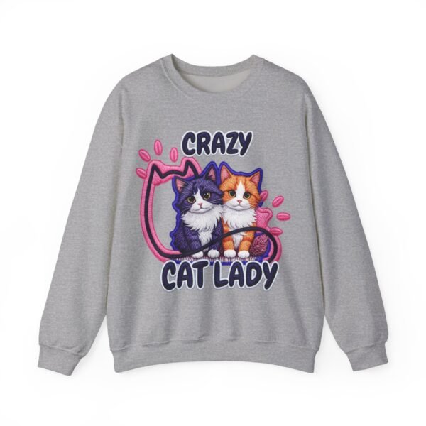 Crazy Cat Lady Sweatshirt , Cute Two Cats Crewneck for Cat Lovers, 3D Embroidery Effect Design