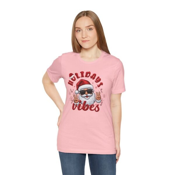 7726379190610738138_2048.jpeg Holidays Vibes Tee, Cool Santa Graphic Christmas T-Shirt, Embroidery Effect Design