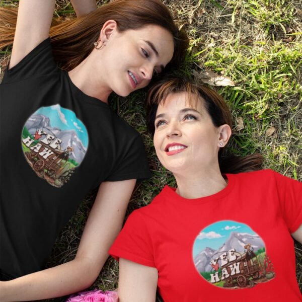 Cowboy Wagon Scene Tee, Mountain Ranch Hayride Graphic Shirt