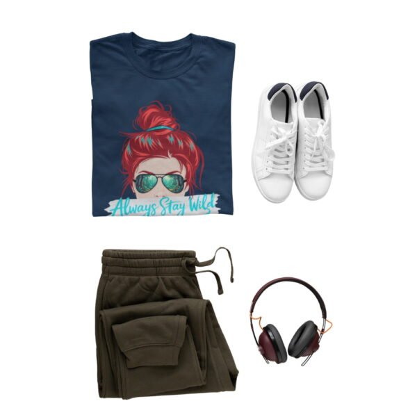 Always Stay Wild Tee, Women’s Graphic Shirt with Red Hair Bun & Sunglasses Always Stay Wild Tee, Women's Graphic Shirt with Red Hair Bun & Sunglasses