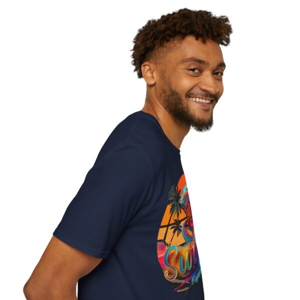 Unisex Surfing Sunset T-Shirt , Retro Tropical Palm Beach Graphic Tee