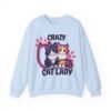 Crazy Cat Lady Sweatshirt , Cute Two Cats Crewneck for Cat Lovers, 3D Embroidery Effect Design