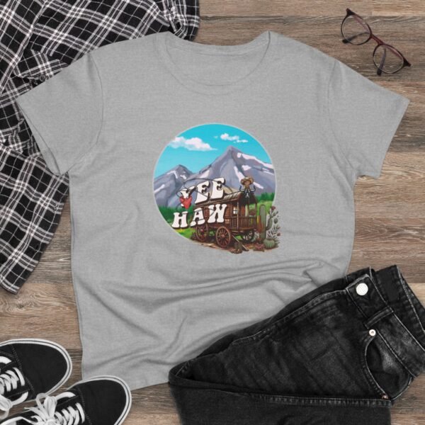 Cowboy Wagon Scene Women's Tee, Mountain Ranch Hayride Graphic Shirt
