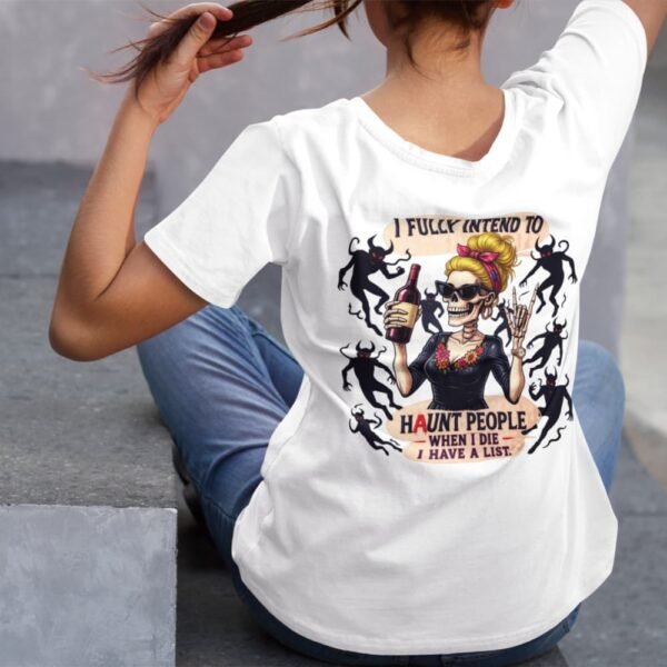 Funny Women’s T-Shirt, Halloween Skull Girl Tee, Embroidery Style Design