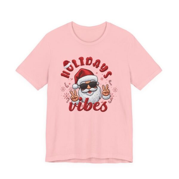 9409329070874941329_2048.jpeg Holidays Vibes Tee, Cool Santa Graphic Christmas T-Shirt, Embroidery Effect Design