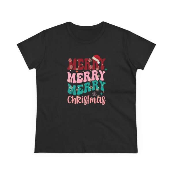 9427722226863145117_2048.jpeg Merry Merry Merry Christmas Tee, Women’s Festive Holiday T‑Shirt