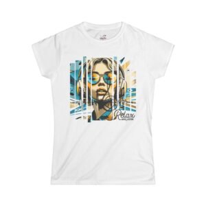 9436105884649572460_2048-1.jpeg Women’s Coastal Softstyle Tee Lightweight, Breathable Beach Vibes Shirt for Everyday Comfort, Women’s Graphic Tee, Retro Sunglasses Portrait Tee