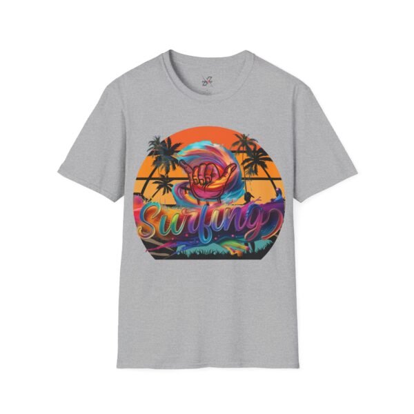 Unisex Surfing Sunset T-Shirt , Retro Tropical Palm Beach Graphic Tee