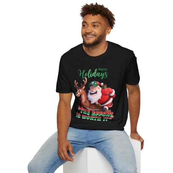 Festive Lightweight Holiday T-Shirt Soft, Breathable Christmas Tee with Fun Santa & Reindeer Design, Perfect Holiday Gift, Shop Now