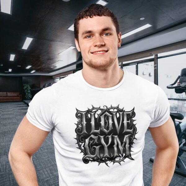 I Love Gym Gothic T-Shirt, Black Thorny Typography Fitness I Love Gym Gothic T-Shirt, Black Thorny Typography Fitness