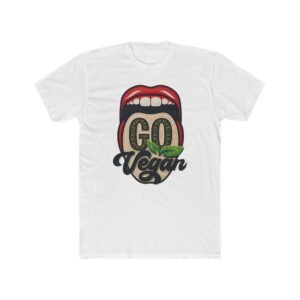 10139005659508027996_2048.jpeg Go Vegan T-Shirt Big Design , Bold Vegan Graphic Tee with Mouth Design, Thread-Style Effect