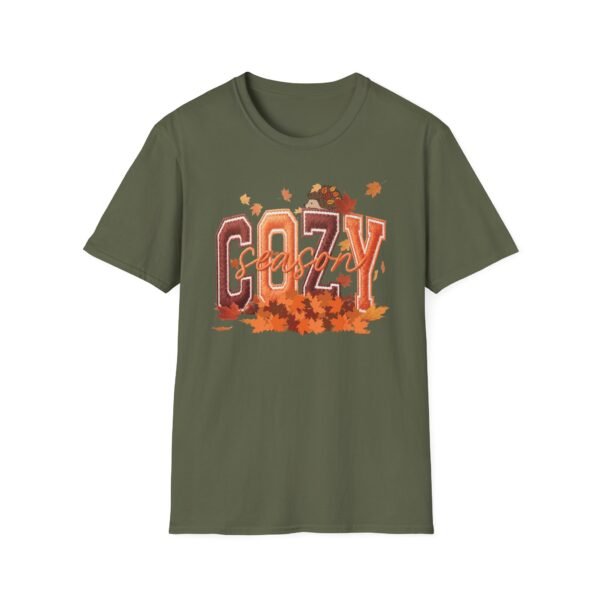 Cozy Season Women's T-Shirt,  Fall Leaves Autumn Graphic Tee, Embroidery Style Effect
