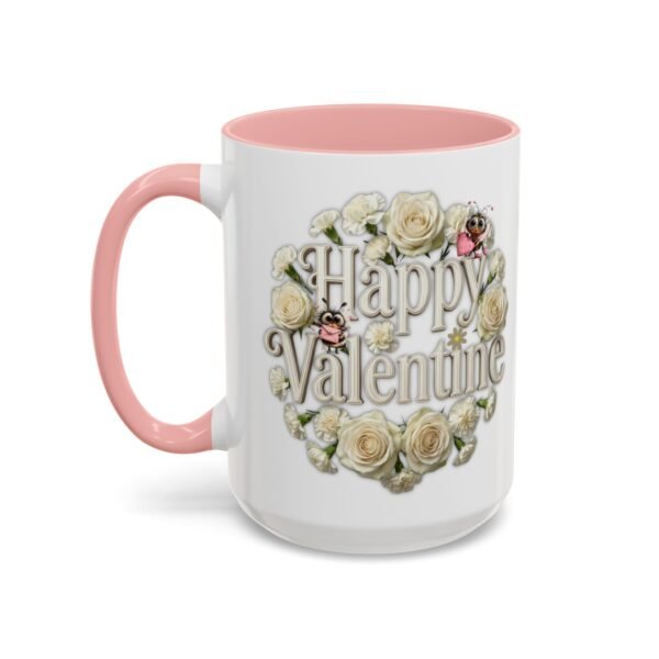 Valentine Mug , Happy Valentine Floral AccentMug, Colorful Coffee Mugs (11/15oz)