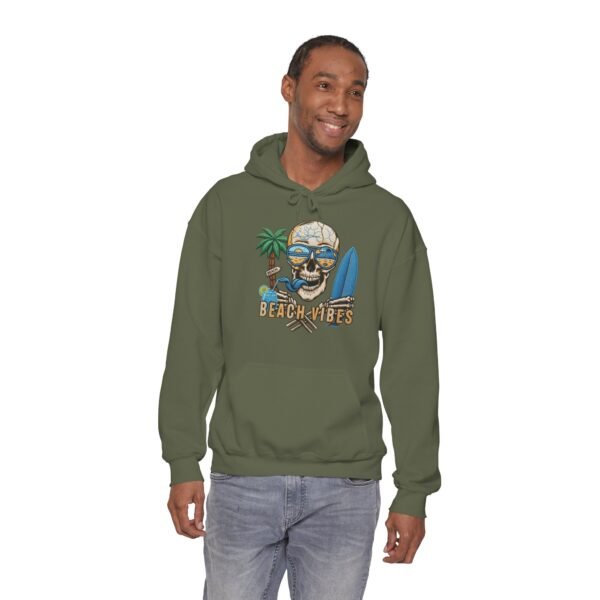 Beach Vibes Only, Skull Surf Hoodie With Attitude Embroidery Style Effect