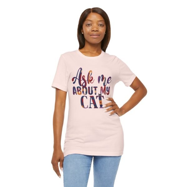 Ask Me About My Cat T‑Shirt, Funny Cat Lover Tee, Crochet Effect