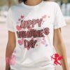 Happy Valentine’s Day T-Shirt, Cute Heart Pattern Valentine Tee, Women’s T-Shirt