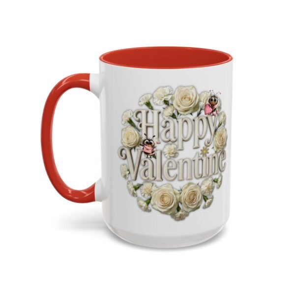 Valentine Mug , Happy Valentine Floral AccentMug, Colorful Coffee Mugs (11/15oz)
