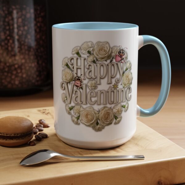 Valentine Mug , Happy Valentine Floral AccentMug, Colorful Coffee Mugs (11/15oz)