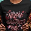 Happy Valentine’s Day T-Shirt, Cute Heart Pattern Valentine Tee, Women’s T-Shirt