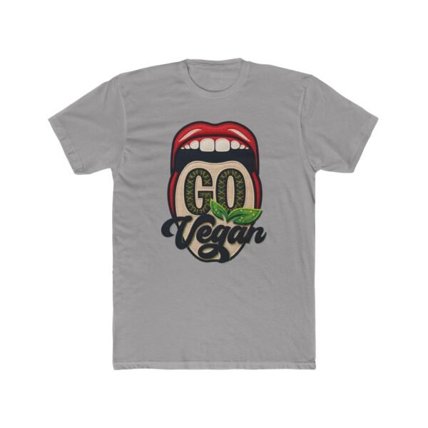 13115441323339241130_2048.jpeg Go Vegan T-Shirt Big Design , Bold Vegan Graphic Tee with Mouth Design, Thread-Style Effect