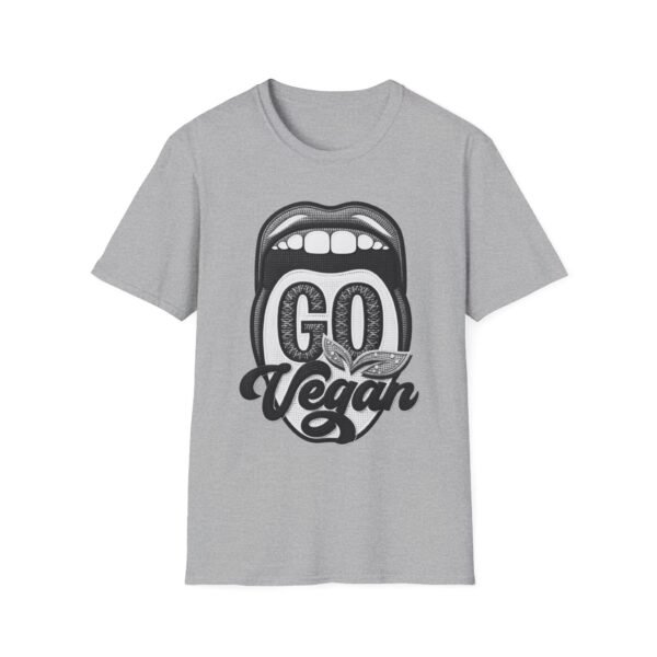 Unisex Retro T-Shirt Go Vegan, Featuring a Large Design, Eye-Catching Message, Embroidered Thread Effect.