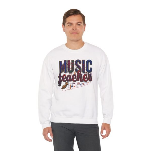 Music Teacher Crewneck Sweatshirt, Vintage Instrument & Musical Notes Design, Thread-style Effect