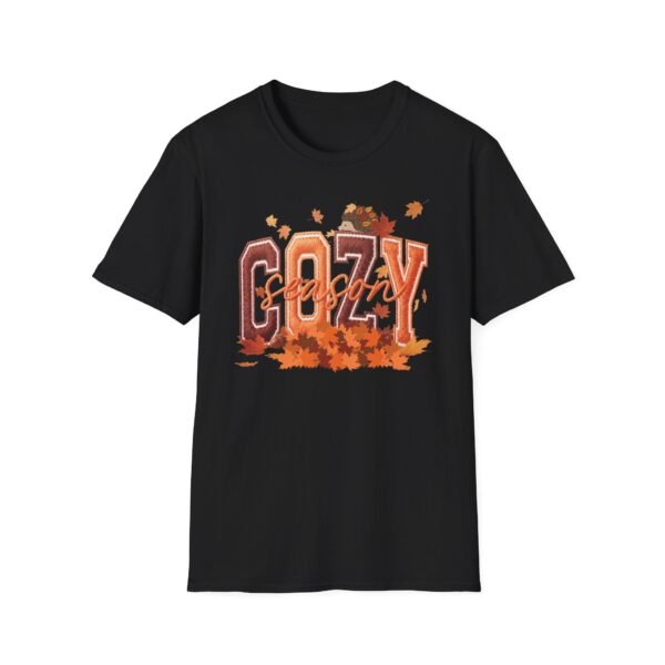 Cozy Season Women's T-Shirt,  Fall Leaves Autumn Graphic Tee, Embroidery Style Effect