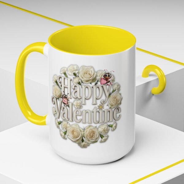 Valentine Mug , Happy Valentine Floral AccentMug, Colorful Coffee Mugs (11/15oz)